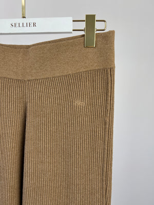 Frame Camel High-Rise Relaxed-Fit Knit Trousers Size L (UK 12)