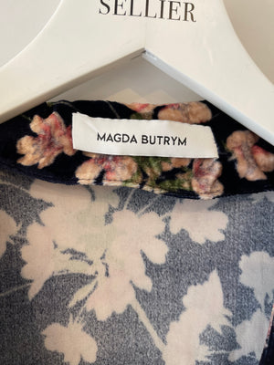 Magda Butrym Navy Velvet Floral Mini Dress with Peplum Detail Size FR 36 (UK 8)