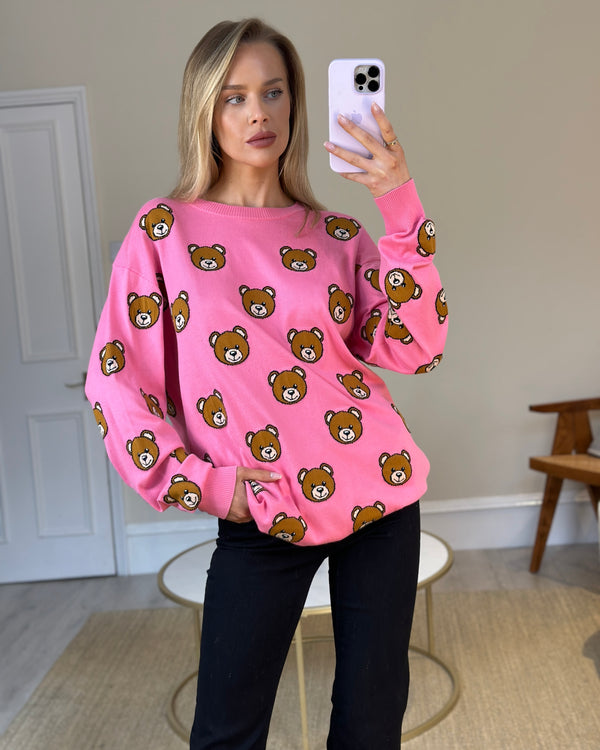 Moschino Pink Teddy Bear Fine Knit Oversized Jumper Size UK 10-14