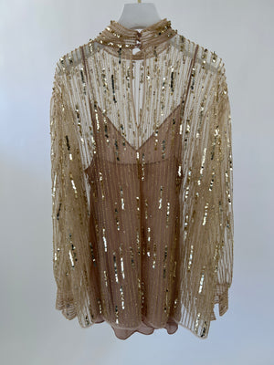*CURRENT SEASON* Valentino Tulle Sequin Embroidered Long-Sleeve Blouse Size IT 44 (UK 12) RRP £4200