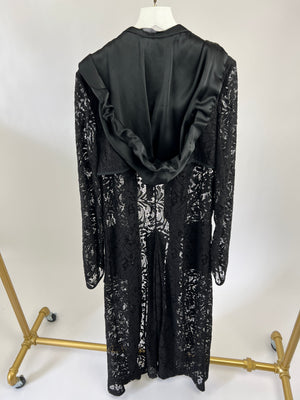 David Koma Black Lace Over Coat with Silk Trim Size UK 10