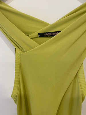 Roberto Cavalli Lime Midi Sleeveless Dress with Gold Buckle Detail Size IT 38 (UK 6)