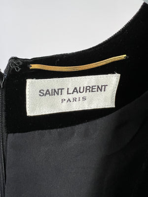 Saint Laurent Black Long Sleeve Velvet V Neck Dress with Ruched Detailing FR 40 (UK 12)
