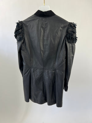 Ermanno Scervino Black Leather Jacket with Embroidered Shoulder Details Size IT40 (UK 8)