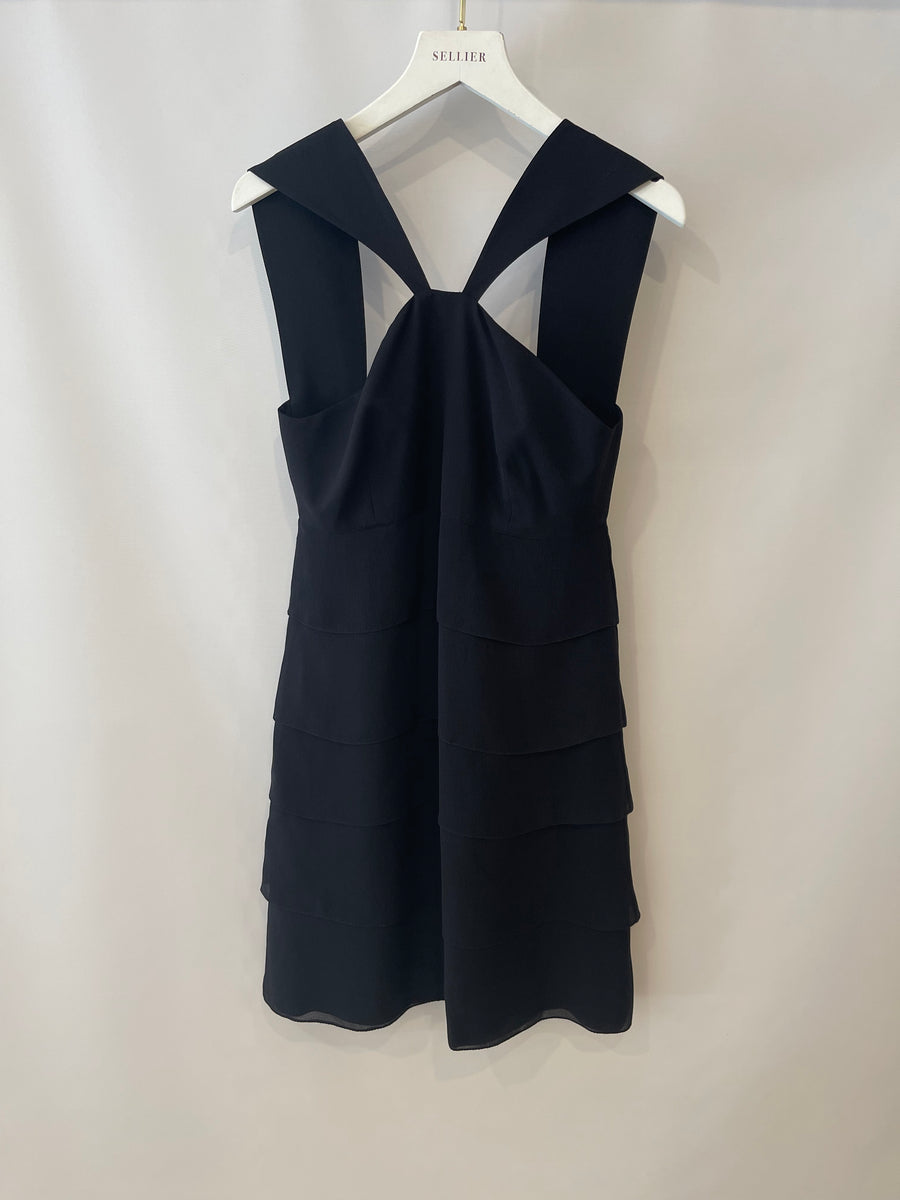 Fendi Black Sleeveless Silk Shift Dress with Ruffle Detailing IT 38 (UK 6)