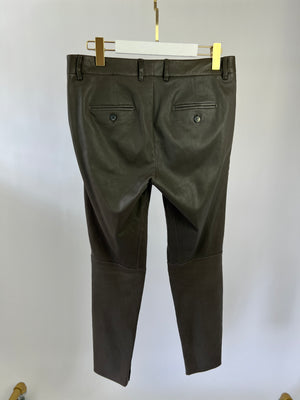 Loro Piana Khaki Leather Trousers with Zip Bottom Detail Size IT 44 (UK 12)