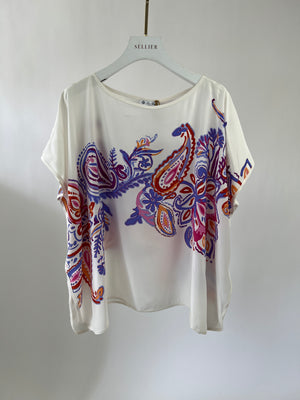 Loro Piana Cream Short Sleeve Silk Shirt with Print Detailing Size S (UK 8-10)