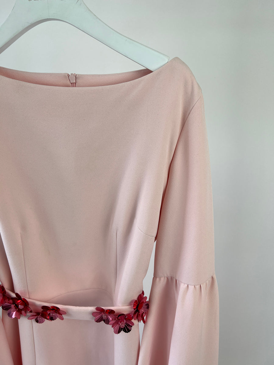 Safıyla Pastel Pink Long Split Sleeve Ball Gown Long Dress with Embellished Belt Detailing FR 46 (UK 18)