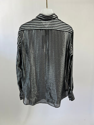 Saint Laurent Black & Metallic Stripe Shirt Size FR 42 (UK 14)