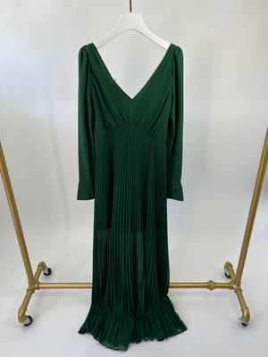 Self-Portrait Emerald Green Maxi Pleated Long Sleeve Dress FR 34 (UK 6)