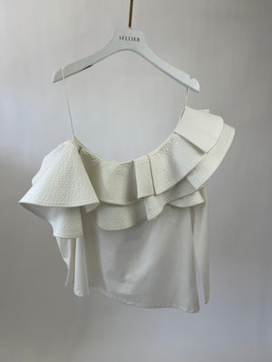 Johanna Ortiz White Off The Shoulder Top with Frill Detail Detail  Size US 6 (UK 8)
