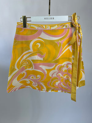 Emilio Pucci Yellow and Pink Floral Print Wrap Skirt IT 40 (UK 8)