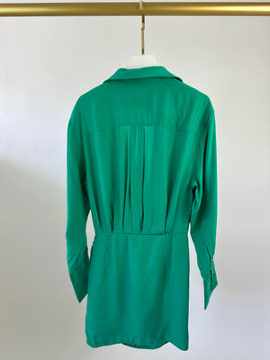 Gauge81 Emerald Green Silk Ruched Shirt Dress with Crystal Cuff Detail Size S (UK 8)