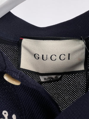 Gucci Navy Short Sleeve Polo-Shirt with Cream Anker and GG Logo Embroidery Size M (UK 38)