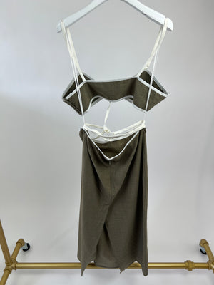 Christopher Esber Khaki and White Bandeau Cut-Out Dress Size UK 12