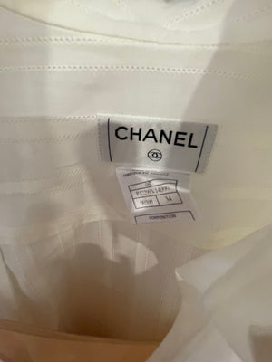 Chanel White Striped Button-up Shirt with Nude Camisole Vest Underlay Size FR 36 (UK 8)