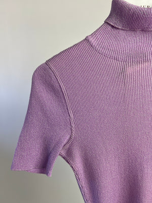 Chanel Vintage 96A Lilac Ribbed Metallic Thread High Neck Top Size FR 38 (UK 10)