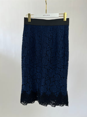 Dolce & Gabanna Navy and Black Lace Midi Skirt Size IT 44 (UK 12)