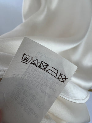 Brunello Cucinelli Cream Silk Shirt with Bead Collar details in Size L (UK12-14)