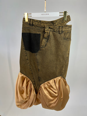 Loewe Brown Denim Midi Skirt with Silk Puff Detail Size FR 38 (UK 10)