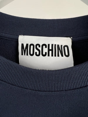 Moschino Navy Logo Printed Long-Sleeve Sweater Size IT 46 (UK 36)