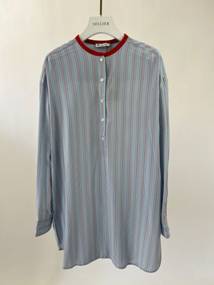 Loro Piana Celeste Striped Long Sleeve Button-up Loose-fitting Shirt Size IT 44 (UK 12)