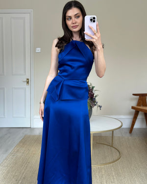Roland Mouret Electric Blue Gown Long Dress with Vest Zip Top Size UK 8
