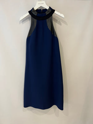 Gucci Navy Silk Sleeveless Dress with Black Leather Details Size IT 38 (UK 6)
