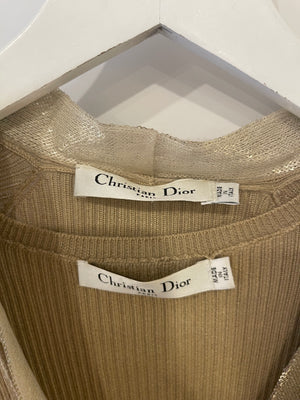 Dior Camel Knit Cashmere Silk Top and Cardigan Set with Embellished Collar Size FR 38 (UK 10)