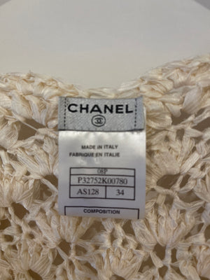 Chanel White and Black Silk Maxi Crochet Dress with Lace Detail Size FR 34 (UK 6)