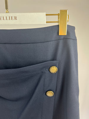 Monse Navy Folded Skirt with Gold Antique Button Details Size US 4 (UK 8)