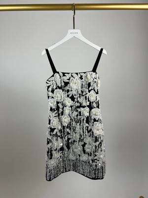 Carolina Herrera Black and White Embroidered Fringed Mini Dress Size 0 (UK 4) RRP £6150