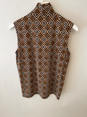 Prada Brown High Neck Top with Pattern Size IT 40 (UK 8)