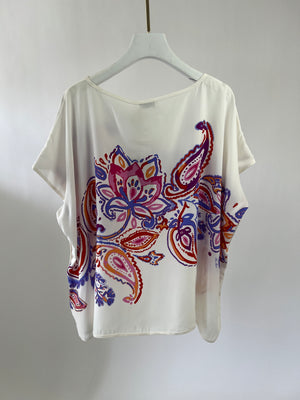Loro Piana Cream Short Sleeve Silk Shirt with Print Detailing Size S (UK 8-10)
