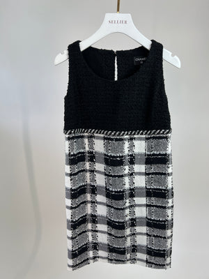 Chanel Black, White Block Check Tweed Mini Dress with Silver Metallic  Thread Size FR 34 (UK 6)