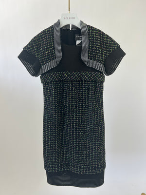 Chanel Black, Green and Pink Tweed Midi Dress with Mesh Inserts Size FR 36 (UK 8)