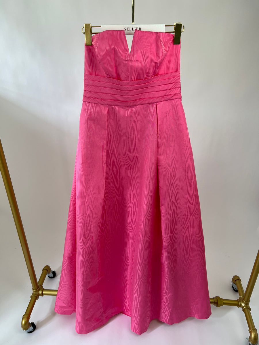 Rebecca Vallance Pink Bandeau Pleated Gown Size UK 10