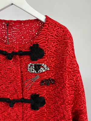 Ermanno Scervino Red Short Sleeve Button Down Jacket with Embellished Detailing IT 46 (UK 14)