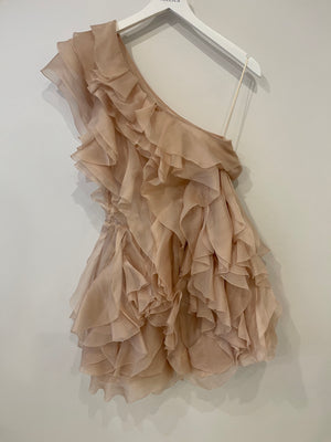 Ermanno Scervino Nude Mini Ruffle Dress with Leather Belt Size IT 40 (UK 8)