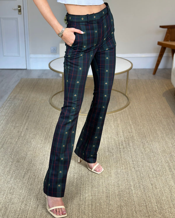 Gucci Green Check Tailored Flared Trousers Size IT 38 (UK 6)