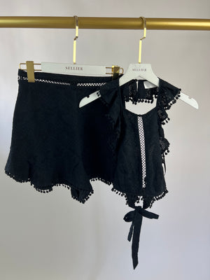 Zimmermann Black Broderie Lace Cotton and Shorts and Halter Top Set Size 1 (UK 10)
