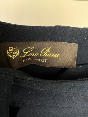 Loro Piana Navy Silk Trousers with Striped Cuffs Size IT 38 (UK 6)