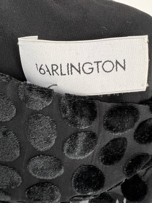 16 Arlington Black Mesh Velvet Polka Dot Blouse with Fur Sleeve Trim Size UK 8