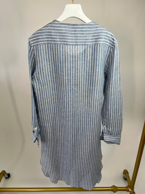 Loewe Blue and White Stripe Linen Dress with Embroidered Front Size M (UK 10)