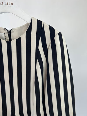 Valentino Black and White A Line Long Sleeve Striped Dress IT 42 (UK 10)