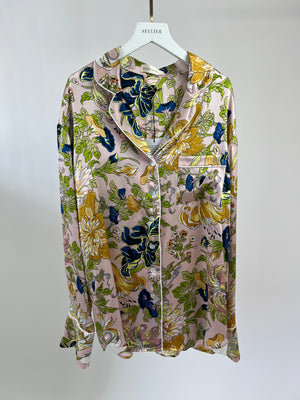 Olivia Von Halle Silk Pink Floral Print Top and Shorts Pyjama Set Size M (UK 12)