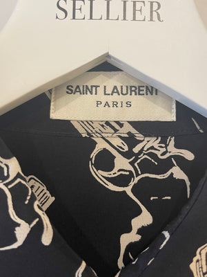 Saint Laurent Black Silk Button Up Shirt with Pistol Print Size FR 38 (UK 10)