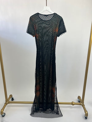 Miaou Black and Orange Short-Sleeve Mesh Over-Lay Maxi Dress Size S (UK 8)