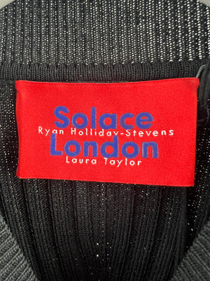 Solace London Black Ribbed Long Drop Sleeve Dress FR 34 (UK 6)