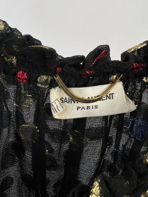 Saint Laurent Black Sheer Multi-Coloured Metallic Polka Dot Off-Shoulder Blouse Size FR 34 (UK 6)